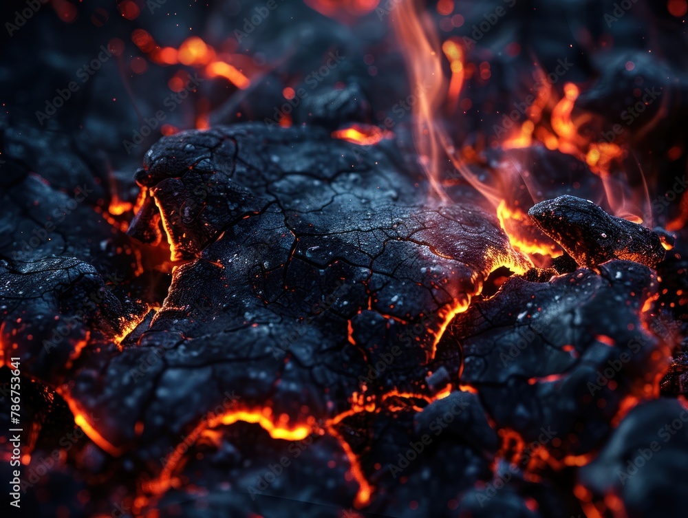 Glowing Lava Cracks in Charred Landscape Glowing Lava Cracks in Charred Landscape