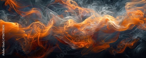 Abstract Swirls of Smoke and Fire on Black