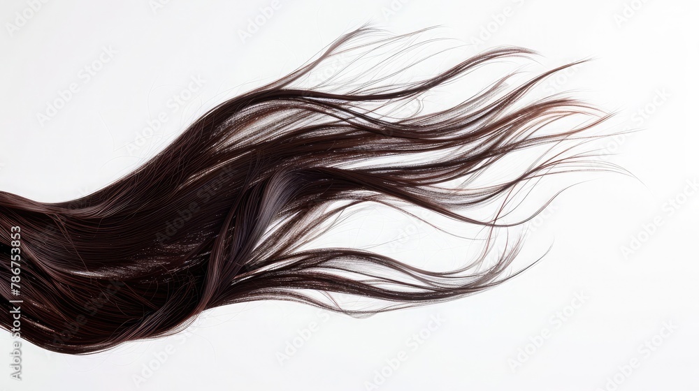 Long straight Wig hair style fly fall explosion Brown woman wig hair float in mid air Straight brown wig hair wind blow cloud throw White background isolated