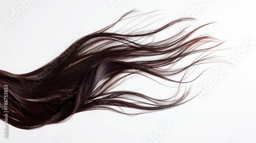 Long straight Wig hair style fly fall explosion Brown woman wig hair float in mid air Straight brown wig hair wind blow cloud throw White background isolated photo