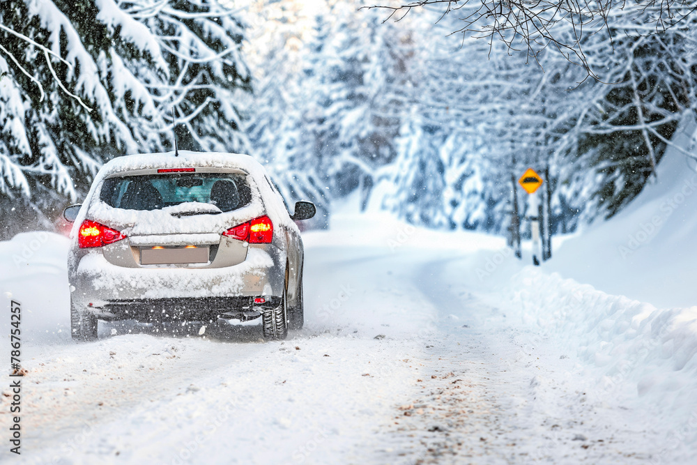 Fototapeta premium Winter Drive in Snowy Forest