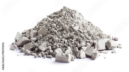 Pile of concrete sand mix isolated on white. Grady cement powder isolated on white. photo