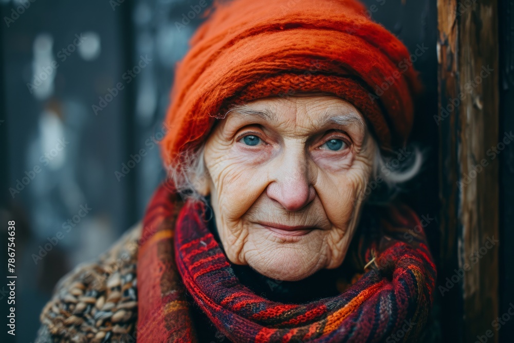 Portrait of an elderly woman with a scarf on her head. Portrait of an elderly woman with a scarf on her head.