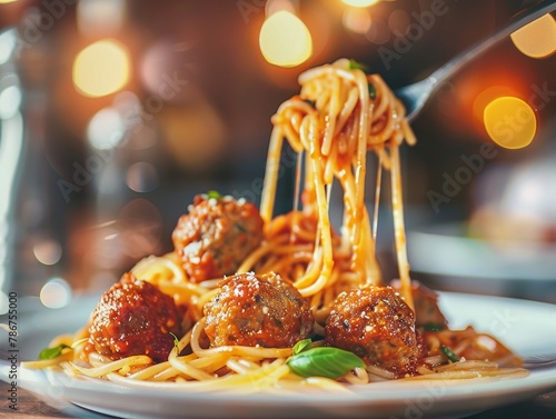 Spaghetti and Meatballs Tomato Sauce Pasta Plate Food Dinner Background Image 