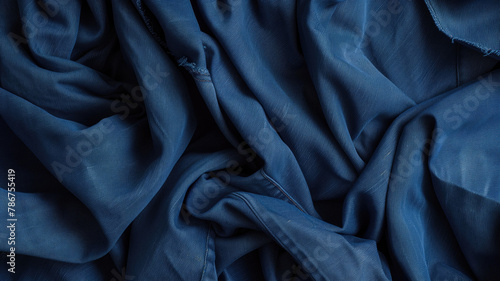 Artful drapery of blue fabric texture, high quality photo capturing the essence of textile elegance