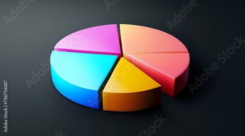 Isometric Pie Chart with Hyperrealistic Details, Front Light Studio Photography