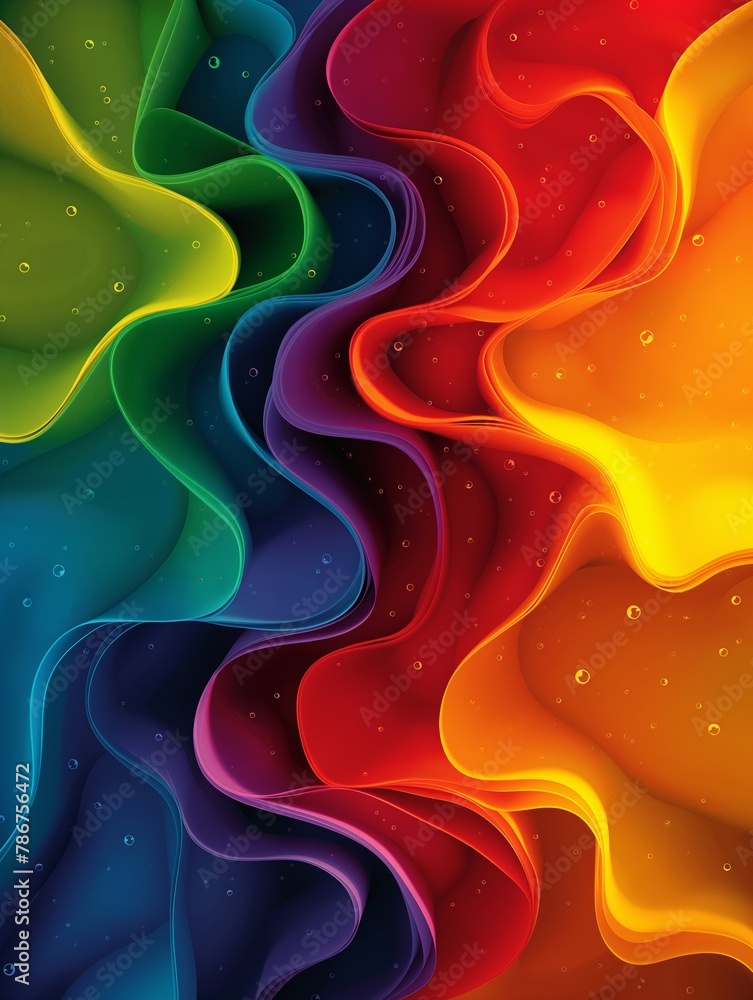 Vivid abstract background with flowing curved lines in rainbow colors and dew-like droplets Vivid abstract background with flowing curved lines in rainbow colors and dew-like droplets