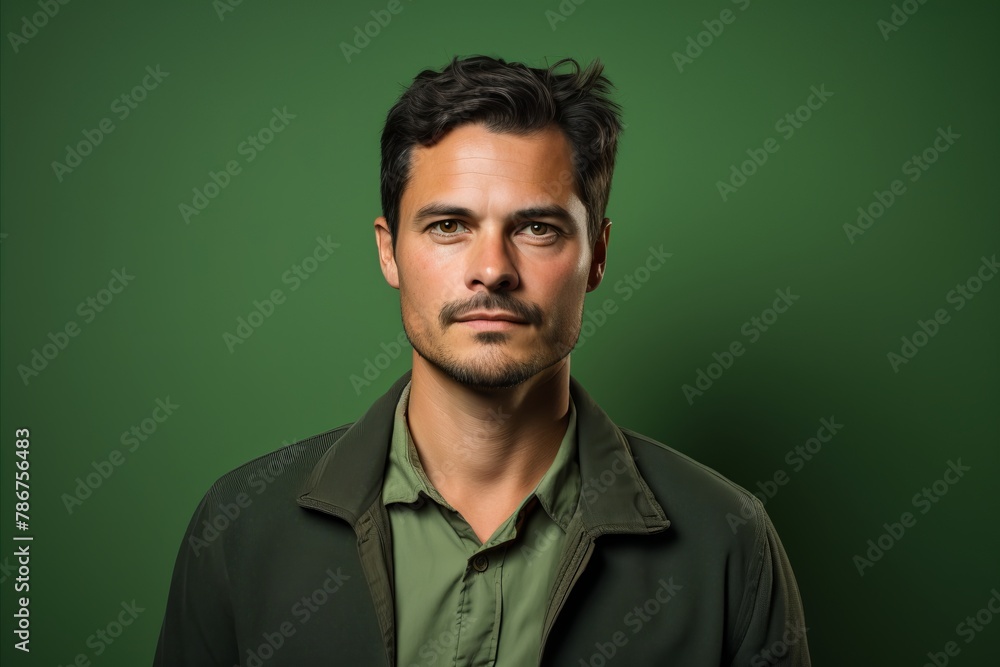 Portrait of a handsome man in a green shirt on a green background Portrait of a handsome man in a green shirt on a green background