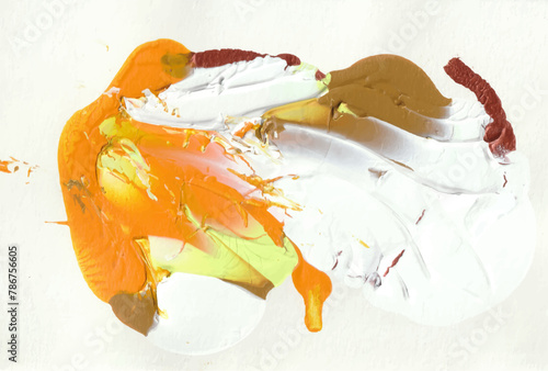 白と黄色と茶と金のアクリル絵の具を画用紙に描いたアート