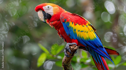 Vibrant macaw perched on a branch