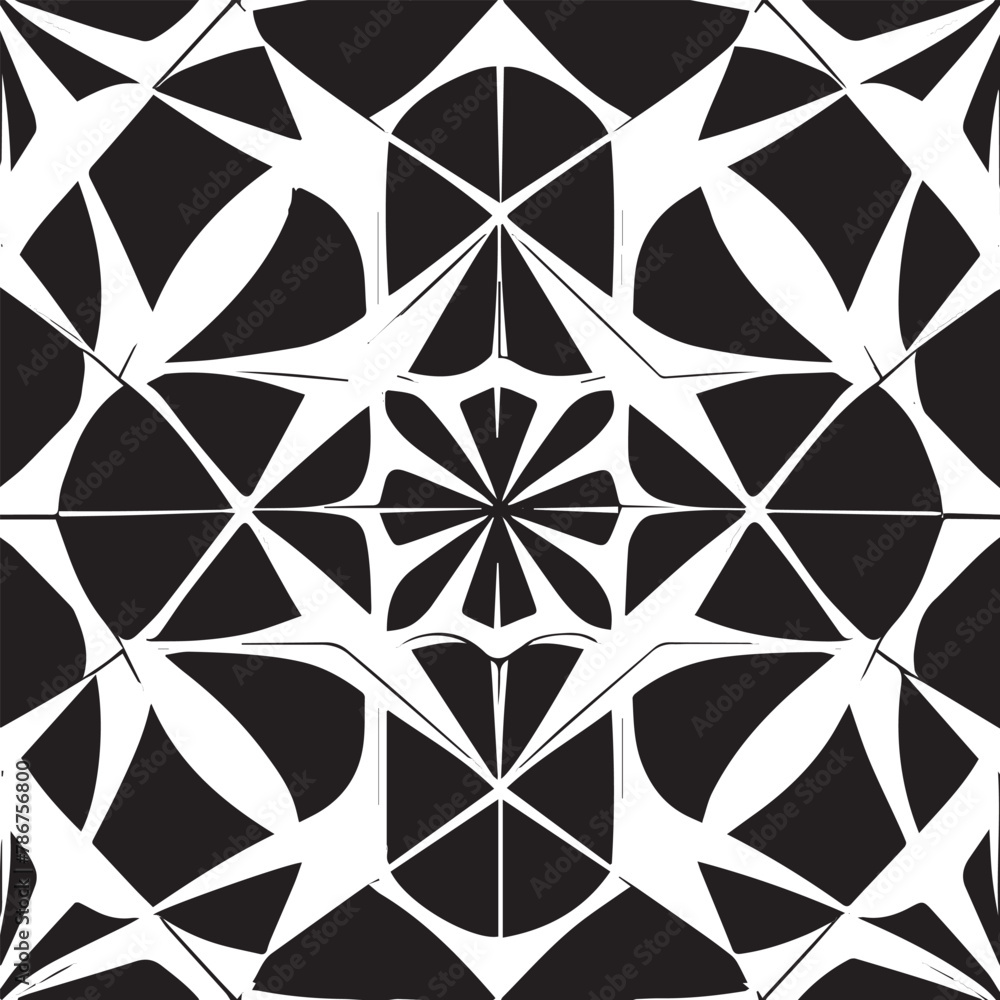 Round, square, dotted, floral, and beautiful ancient geometric patterns adorn simple black and white symmetrical texture.