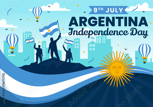 Happy Argentina Independence Day Vector Illustration on 9Th of july with Waving Flag and Ribbon in Flat Cartoon Celebration Background Design