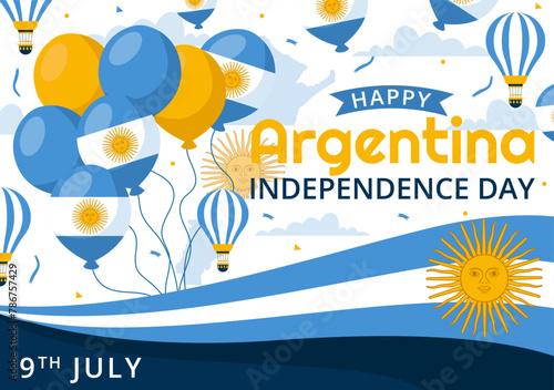 Happy Argentina Independence Day Vector Illustration on 9Th of july with Waving Flag and Ribbon in Flat Cartoon Celebration Background Design