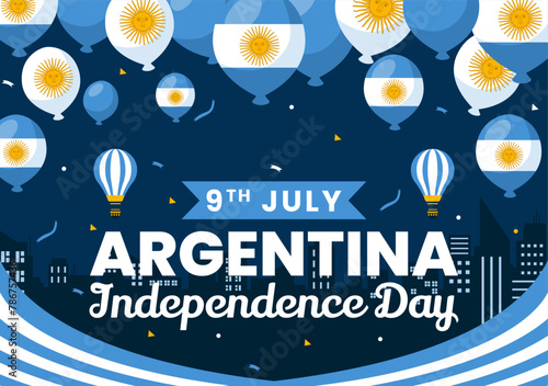 Happy Argentina Independence Day Vector Illustration on 9Th of july with Waving Flag and Ribbon in Flat Cartoon Celebration Background Design