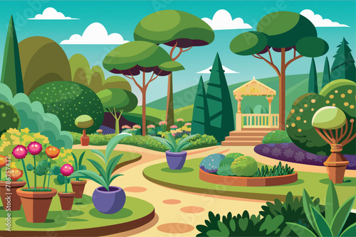 Garden Landscape cartoon vector Illustration flat style artwork concept