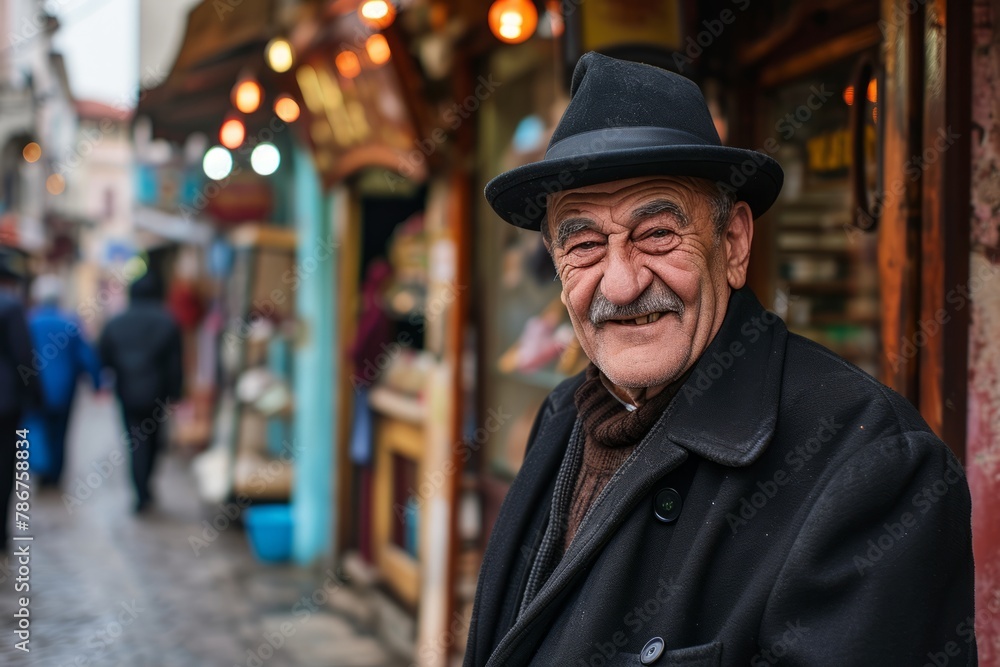 Old man in a hat on the streets of the old city. Old man in a hat on the streets of the old city.