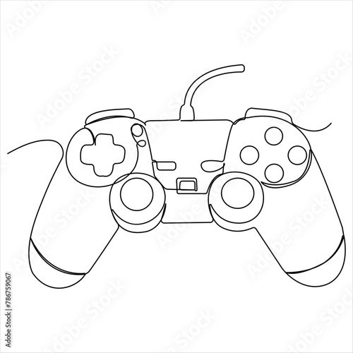 Single line continuous drawing of game controller joysticks or gamepads line art vector illustration