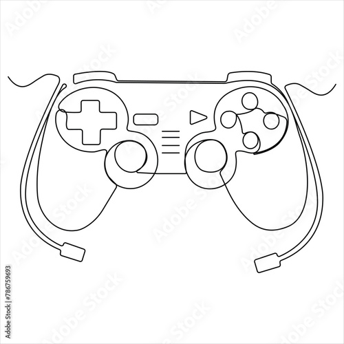 Single line continuous drawing of game controller joysticks or gamepads line art vector illustration