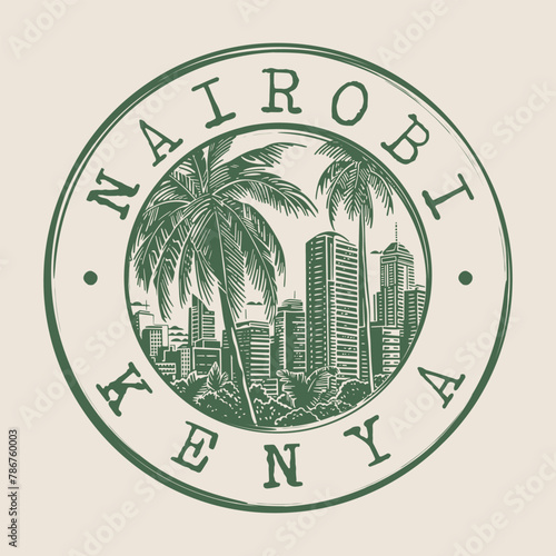 Nairobi, Kenya Stamp City Postmark. Silhouette Postal Passport. Round Vector Icon. Vintage Postage Design.