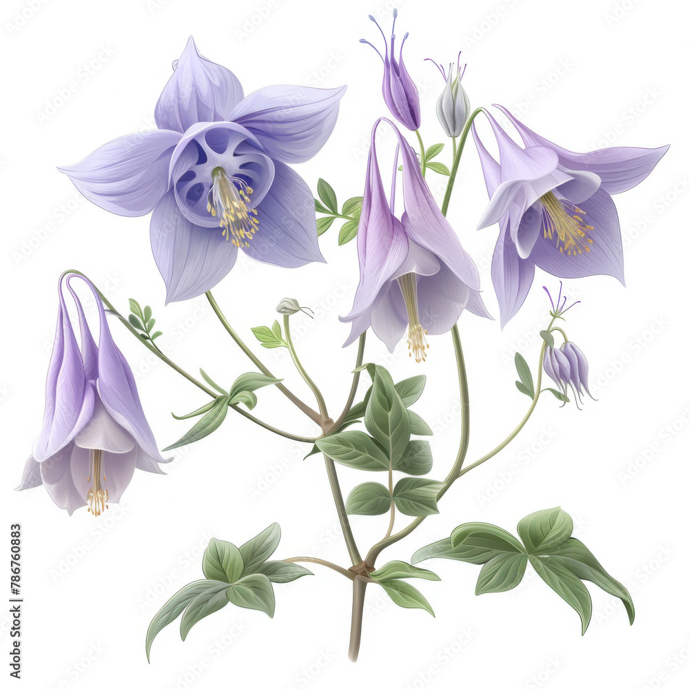 Digital artwork of elegant columbine flowers with intricate details and soft purple hues. Digital artwork of elegant columbine flowers with intricate details and soft purple hues.