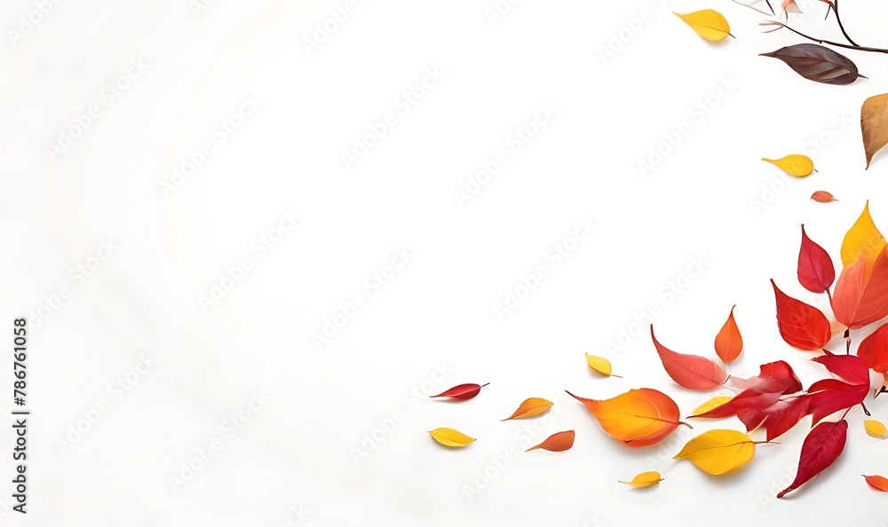 Autumn leaves gently cascading across a soft white canvas background. Generative AI Autumn leaves gently cascading across a soft white canvas background. Generative AI