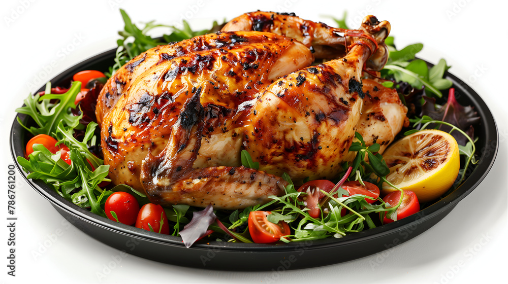 roasted chicken with vegetables on white roasted chicken with vegetables on white