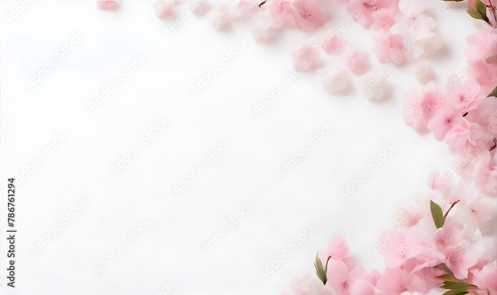 Cherry blossoms cornering a pure white serene backdrop. Generative AI