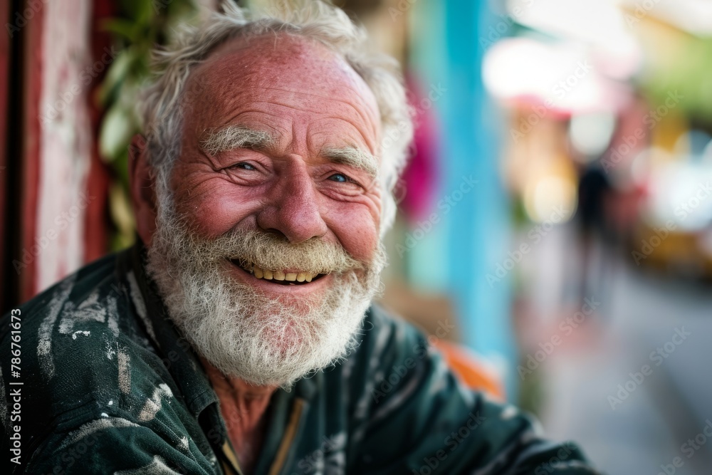 Portrait of a senior man with white beard in the street. Portrait of a senior man with white beard in the street.