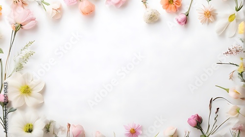 Elegant floral arrangement on a crisp white backdrop background.  Generative AI