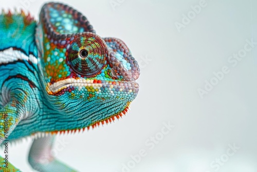 panther chameleon on white background colorful exotic lizard portrait animal photography photo