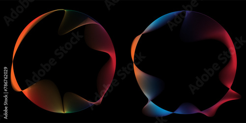 Vector abstract circles lines wavy in round frame colorful rainbow isolated on white background with empty space for text modern abstract arts