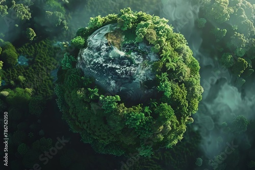 planet earth engulfed by lush green forest global environmental conservation climate change concept