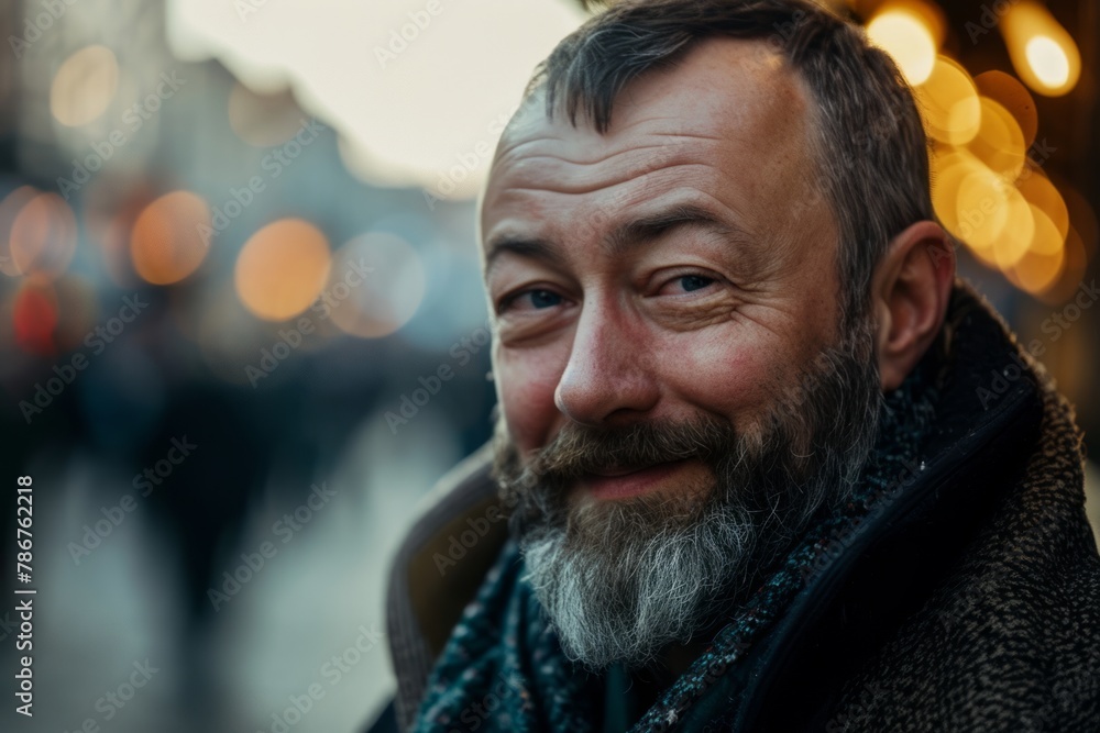 Portrait of an old man with a beard and mustache on the background of the city Portrait of an old man with a beard and mustache on the background of the city