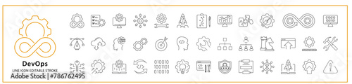 DevOps Icon Set. DevOps Icons. DevOps Line Icons. Vector Illustration. Editable Stroke.