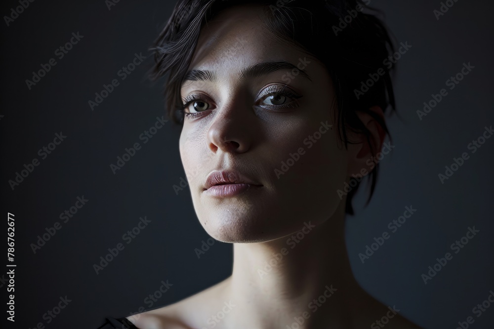 Portrait of a beautiful young woman on a dark background. Close-up. Portrait of a beautiful young woman on a dark background. Close-up.