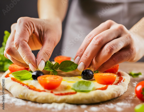 A pizza napolitana artesanal é feita com ingredientes frescos e de alta qualidade, garantindo um sabor inigualável. photo