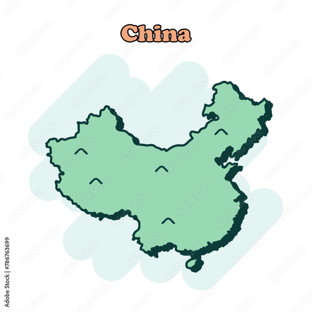 China cartoon colored map icon in comic style. Country sign illustration pictogram. Nation geography splash business concept.	
