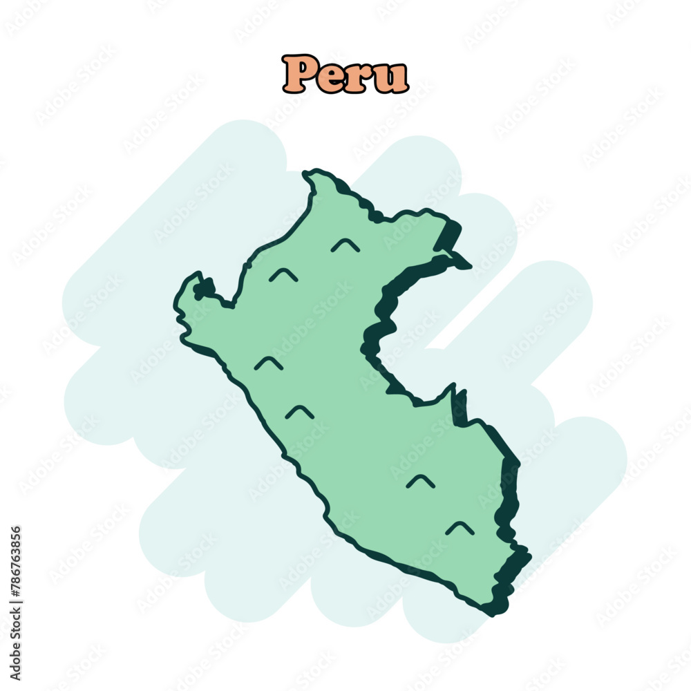 Peru cartoon colored map icon in comic style. Country sign illustration pictogram. Nation geography splash business concept.	
