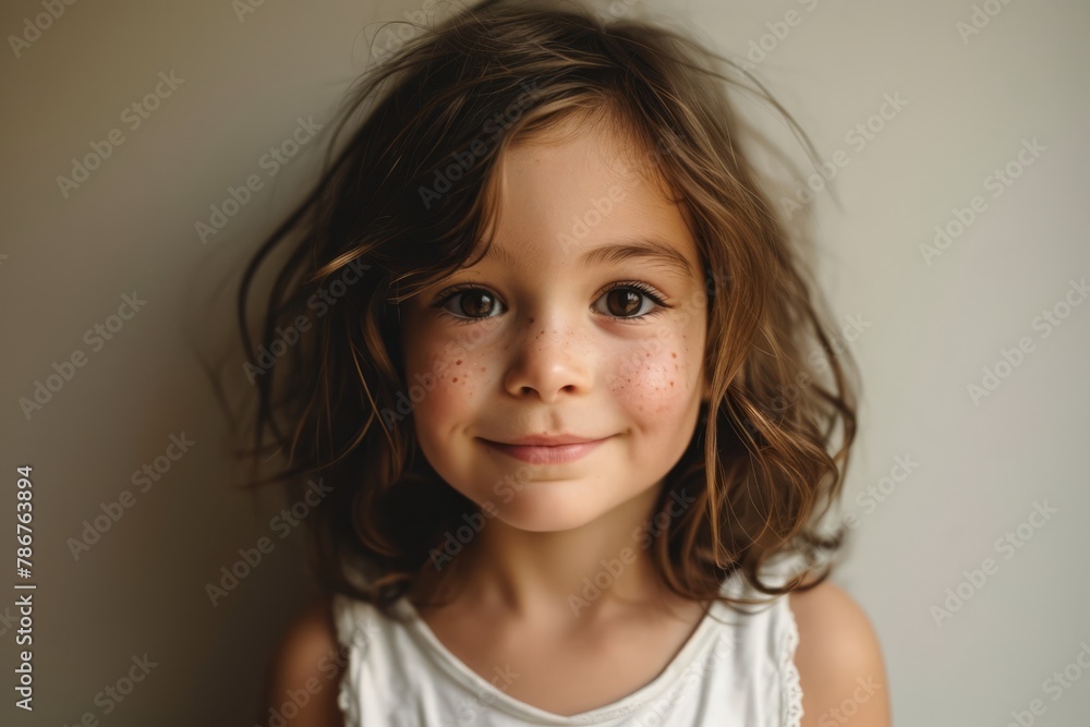Portrait of a beautiful little girl with freckles on her face Portrait of a beautiful little girl with freckles on her face