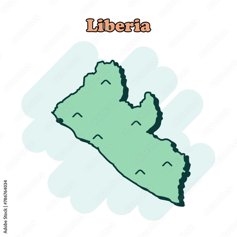 Liberia cartoon colored map icon in comic style. Country sign illustration pictogram. Nation geography splash business concept.	
