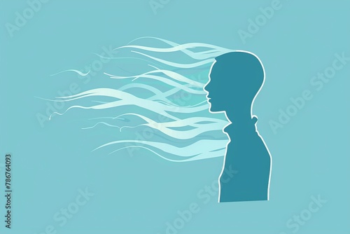 A figure with wind lines flowing in and out, illustrating deep breathing exercises , simple vector cartoon