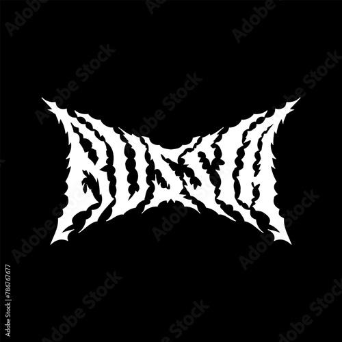 Russia word with death metal font hand drawing vector isolated on black background.