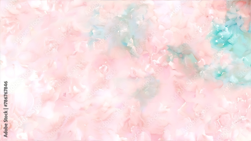 A dreamy blend of soft pinks and blues creating a tranquil, abstract floral background. Generative AI