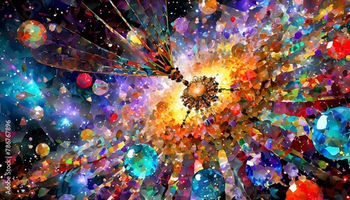 Big Bang Universe Explosion, Supernova Explosion, Made of Colored Glass Balls, Watch Cogs, Dragonfly Super Detailed 