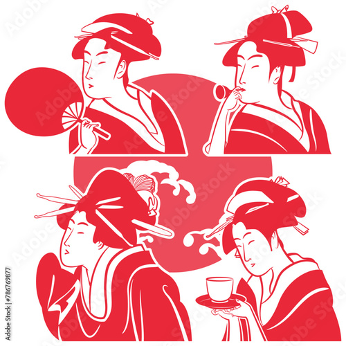 浮世絵　喜多川歌麿　女性アイコン　イメージイラスト