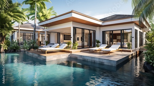 Interior and exterior design of pool villa with swimming pool of the house or home building   © Wajid