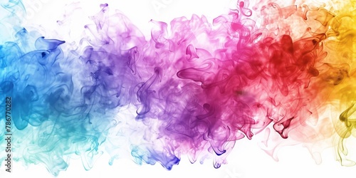 A vibrant, abstract background features a color explosion with smoke and a splash of watercolor in rainbow hues.