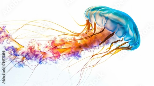 A jellyfish with soft color gradients is isolated on a white background.