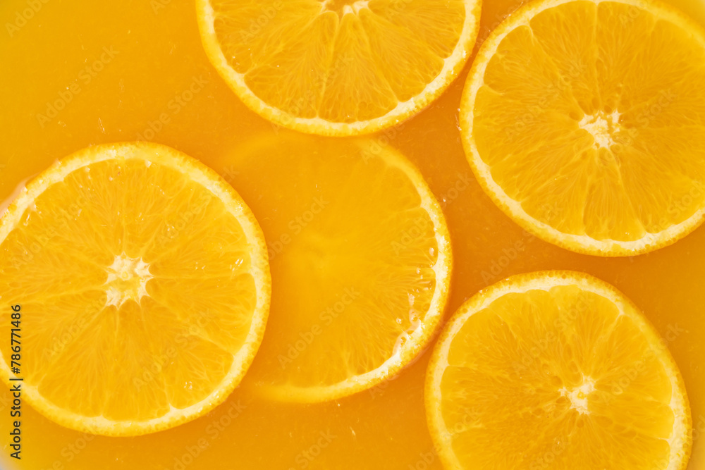 Orange slices in orange juice.Refreshing citrus fruit. Orange slices in orange juice.Refreshing citrus fruit.