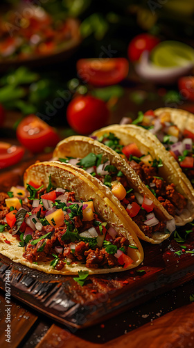 Beautiful presentation of Beef Tacos, hyperrealistic food photography